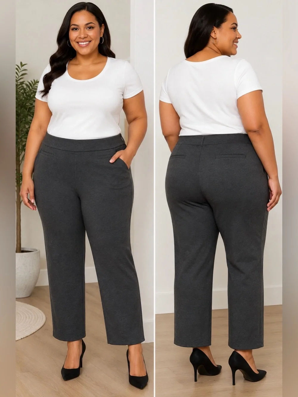 Lane Bryant Pull-On Career Pants Gray Stretch Straight Leg Size 18/20 Regular